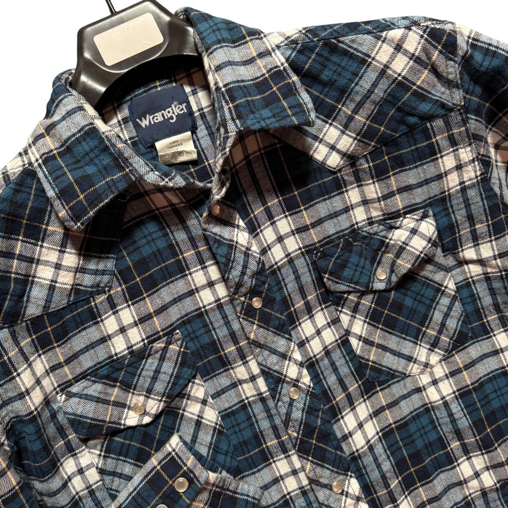 Wrangler Plaid Flannel Shirt Pearl Snap Long Sleeve Western Style‎ Large